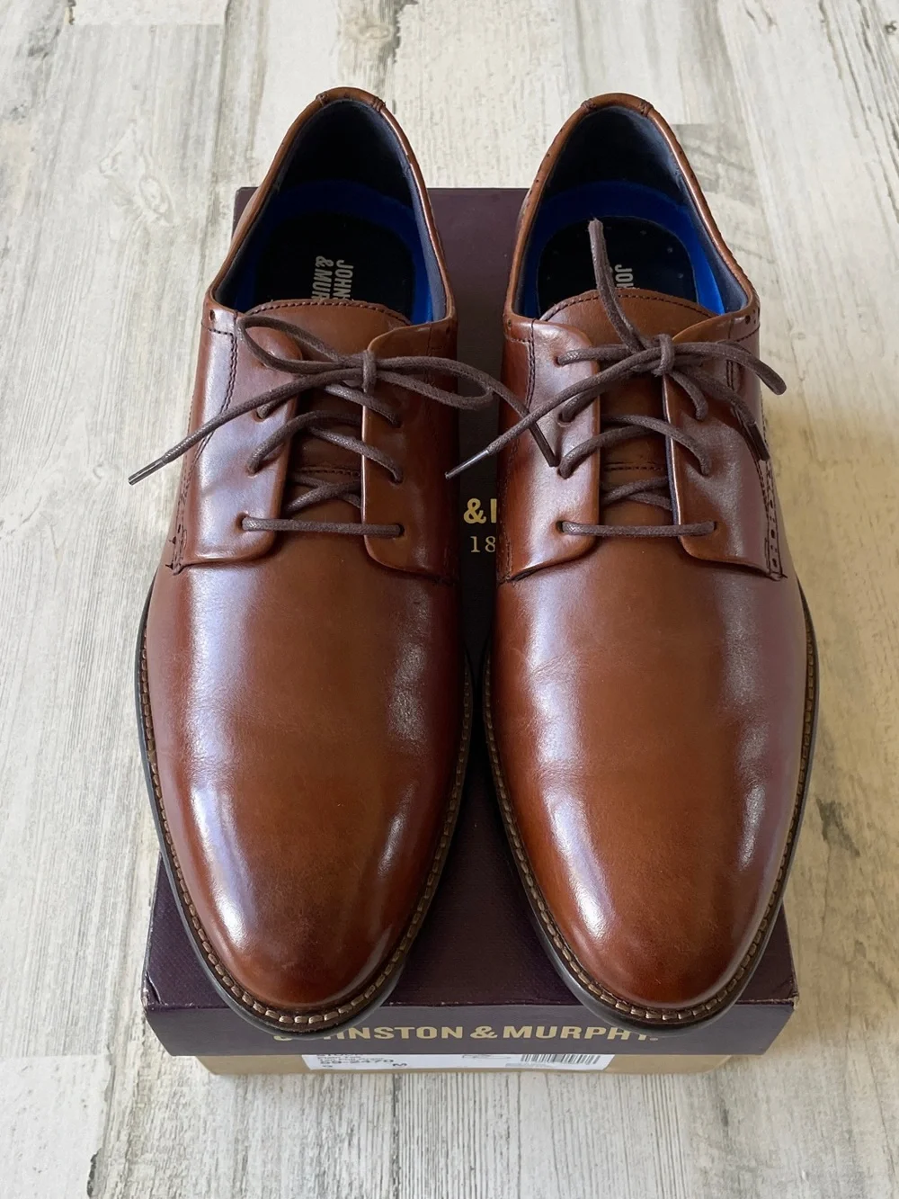 Johnston & Murphy Chestnut Brown Leather Lace-Up Oxfords 9M With Box